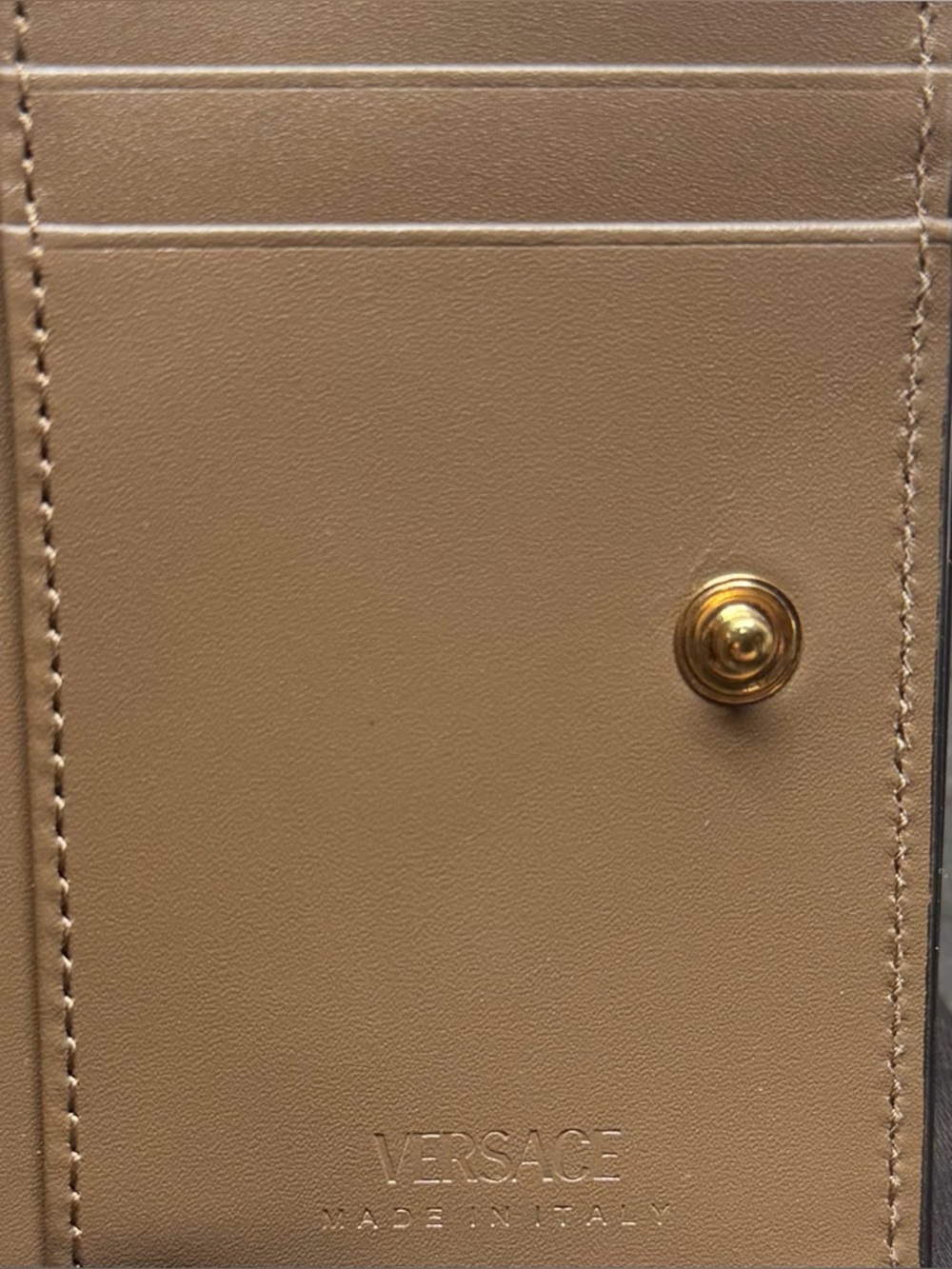 Versace Chestnut Leather Medusa Trifold Wallet Gold Logo Italy Card Holder New - Picture 7 of 11